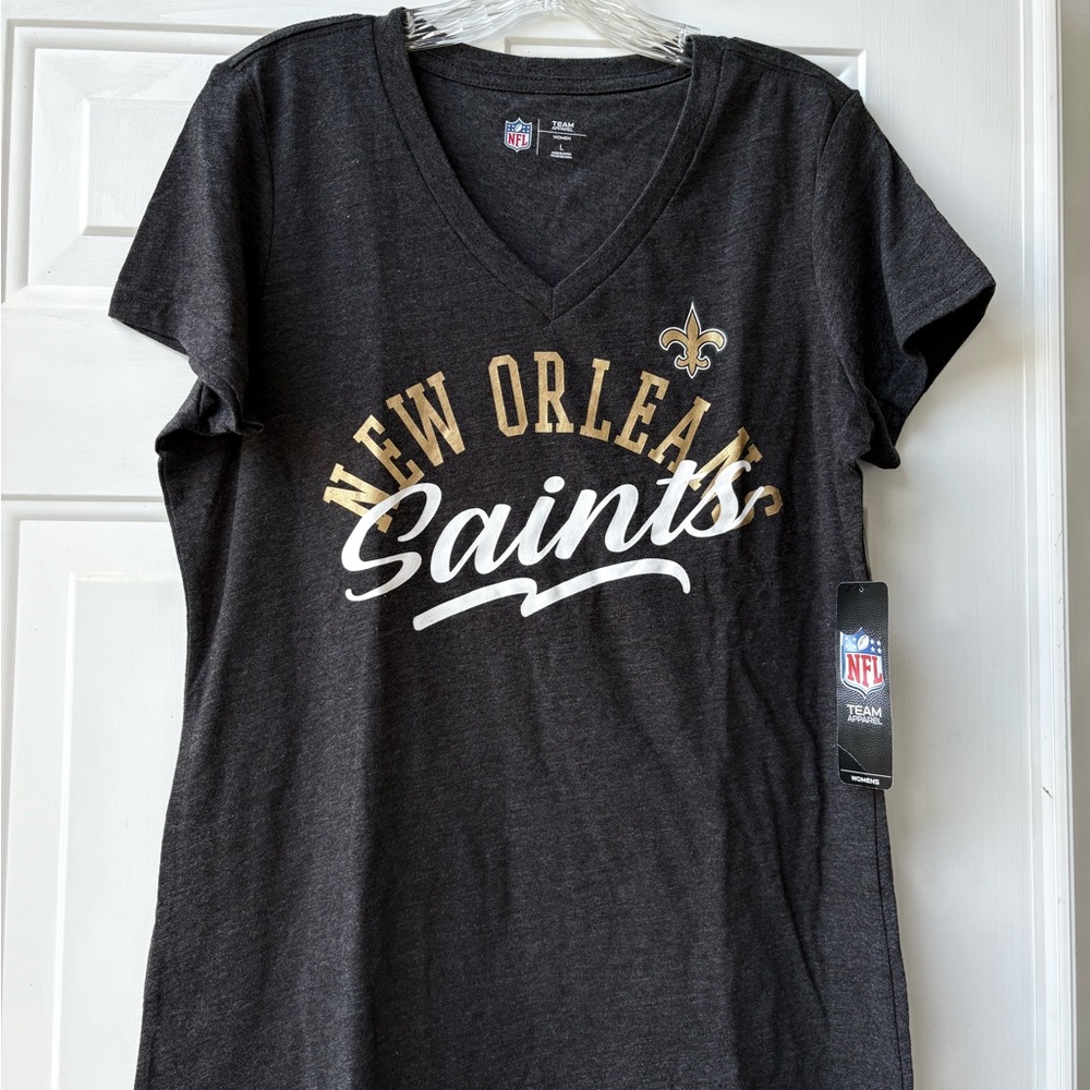 NEW NFL New Orleans Saints Women's dark gray Tee size large vneck short sleeves